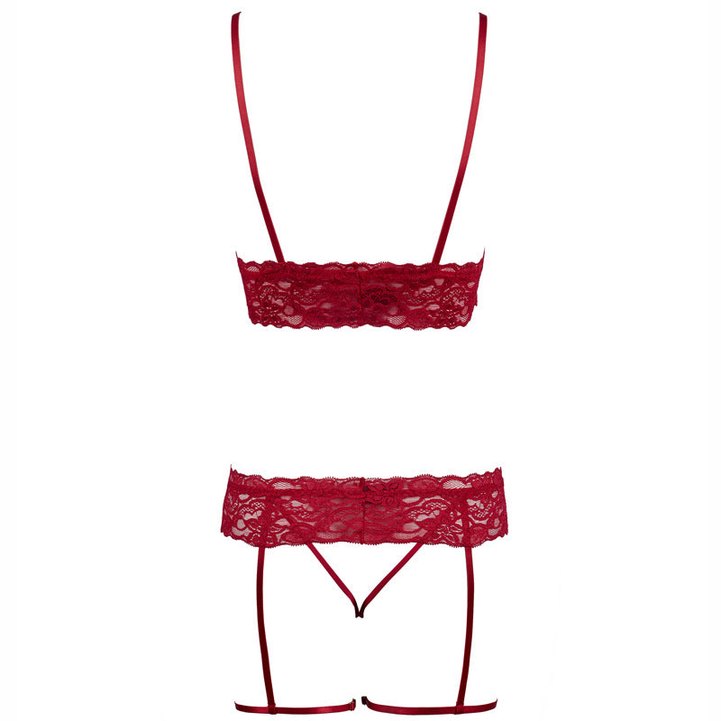 FREEDOMBEAUTY | FQ2706 erotic lingerie lace milk sexy pajamas open free panties thong set with leg rings