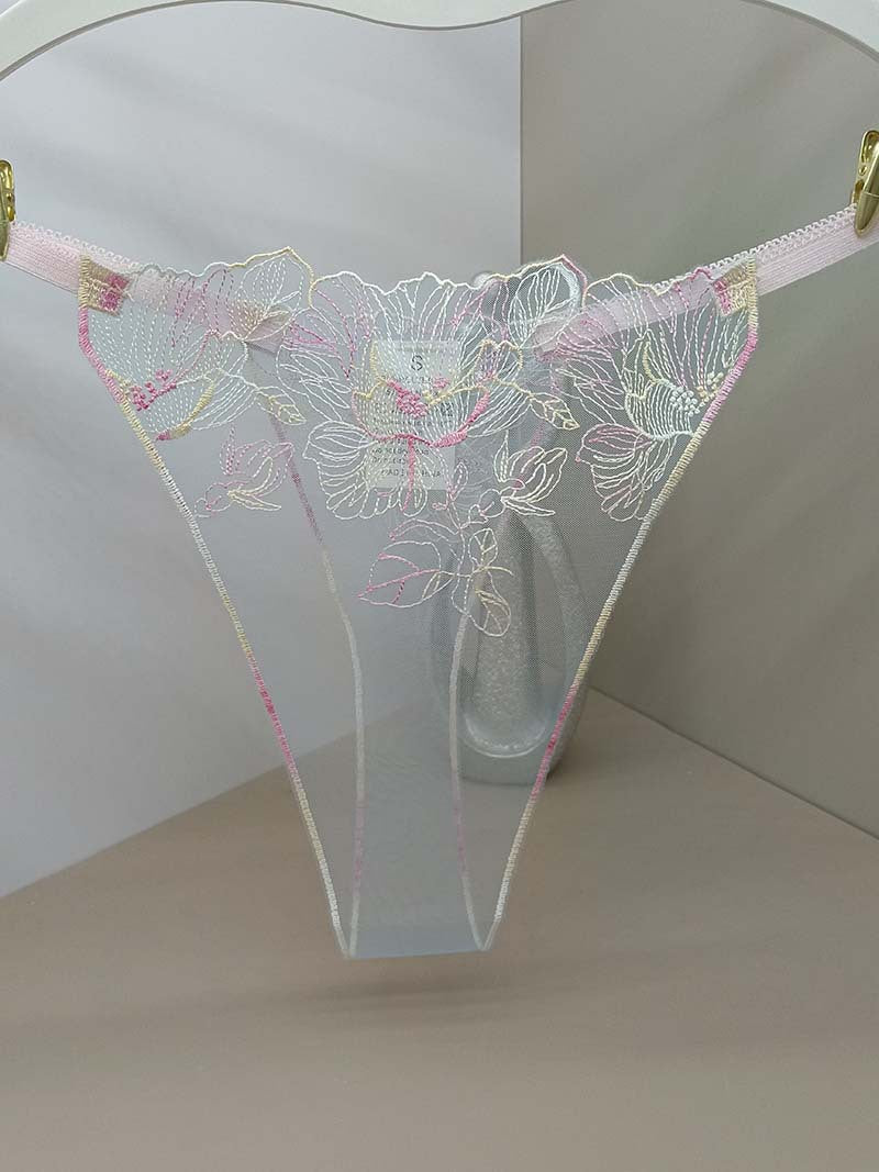 FREEDOMBEAUTY | Sexy breathable hollow women's sex thong transparent light mesh embroidery flower embroidery cross-border