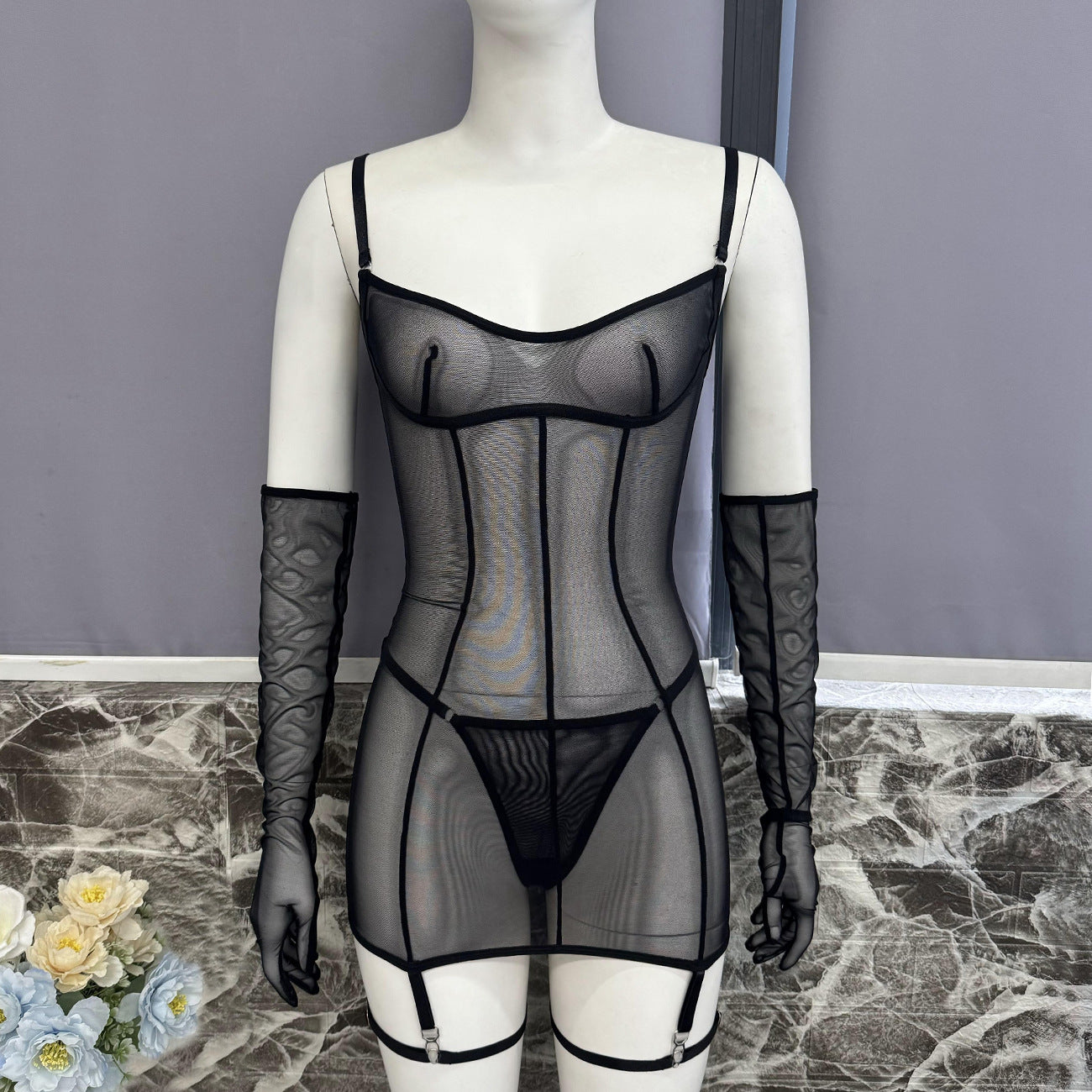 FREEDOMBEAUTY | DIER Russian new sexy seduction net cloth strap dress outside bra kit