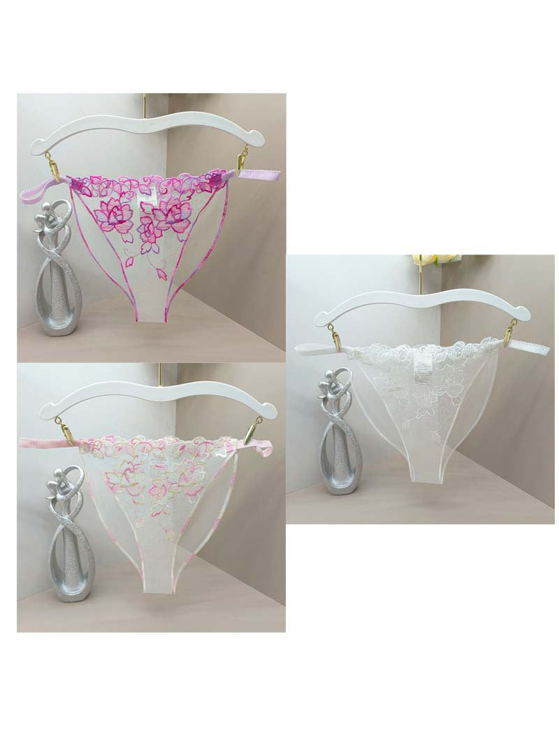 FREEDOMBEAUTY | Hollow-out sexy seduction women's briefs mesh triangle lace breathable sex perspective embroidered thong cross-border