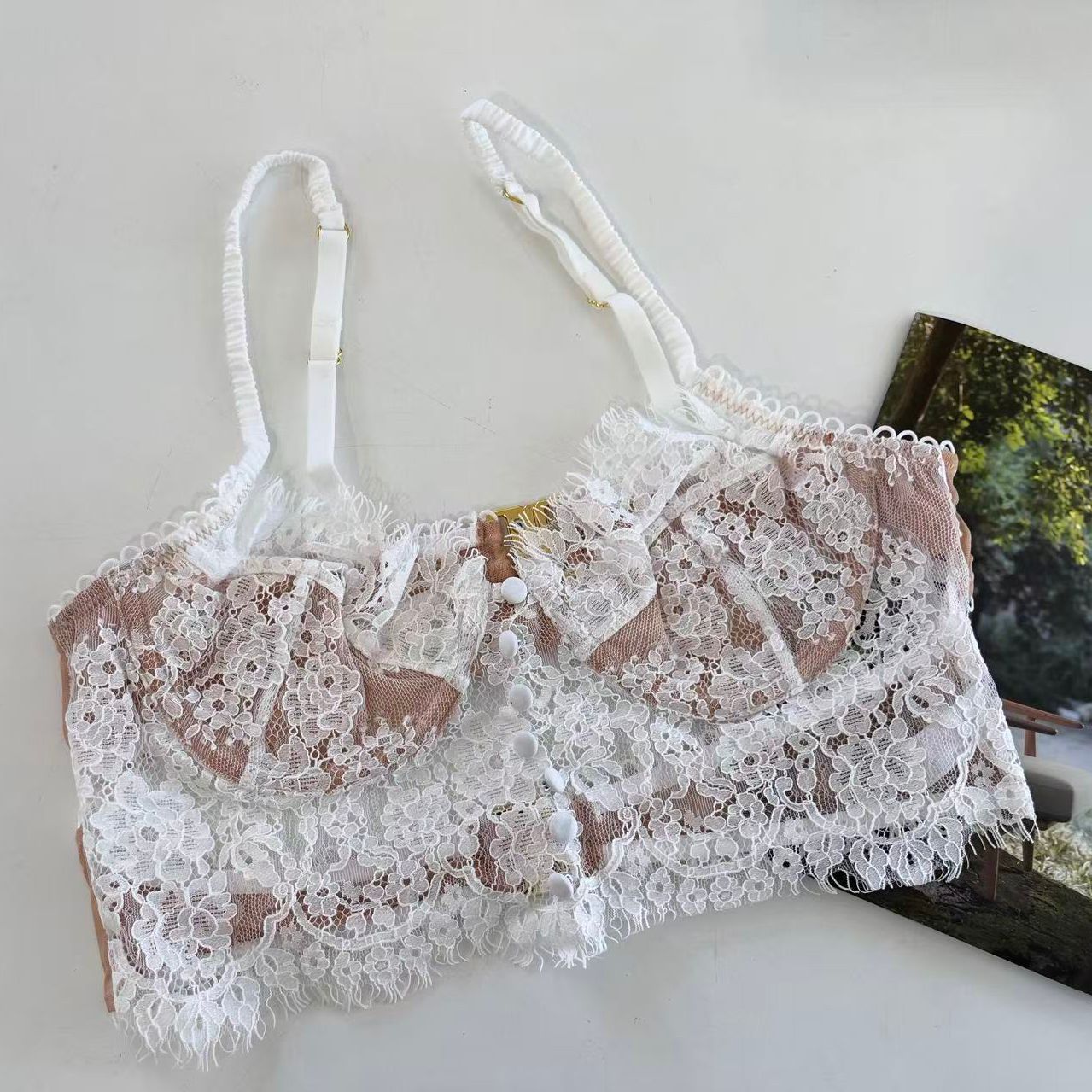 FREEDOMBEAUTY | Special FQ2672 sexy lace brocade cotton French bra underwear European and American steel ring worship foreign trade vest bra