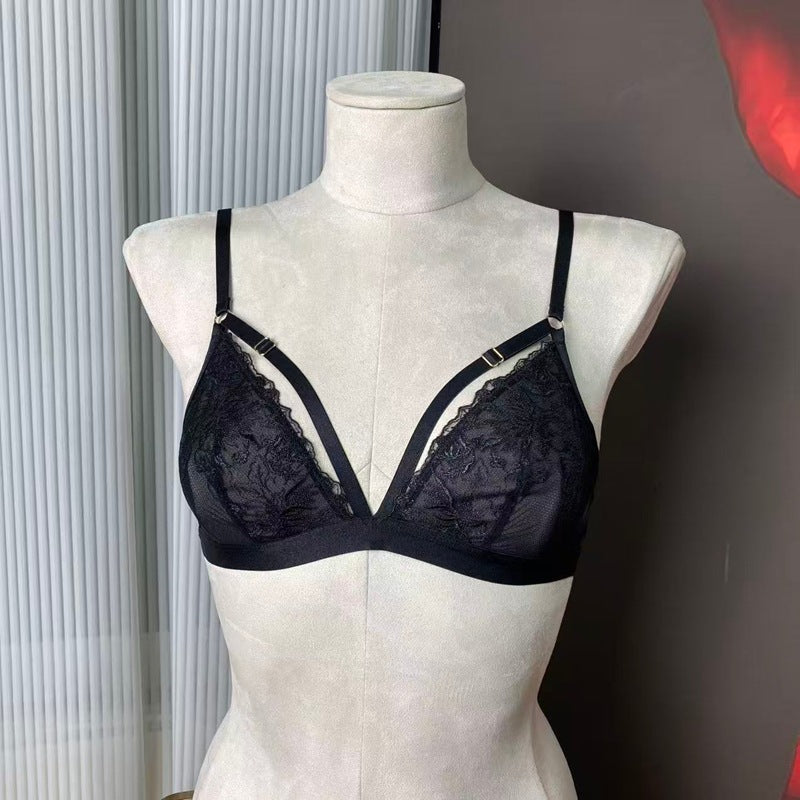 FREEDOMBEAUTY | FQ287234 Embroidery Underwear Set Series Mesh Perspective Sex Underwear Waist Women's Nightdress Cross-border Black