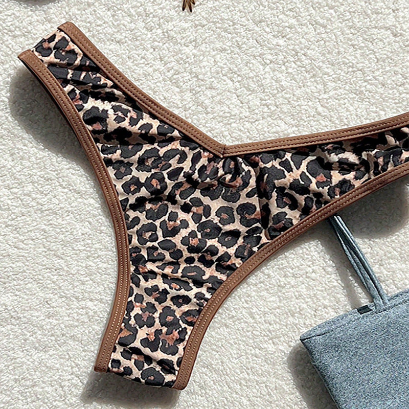 FREEDOMBEAUTY | Leopard print bikini 2025 new European and American lace-up swimsuit women's high-end beach hot spring swimsuit bikini