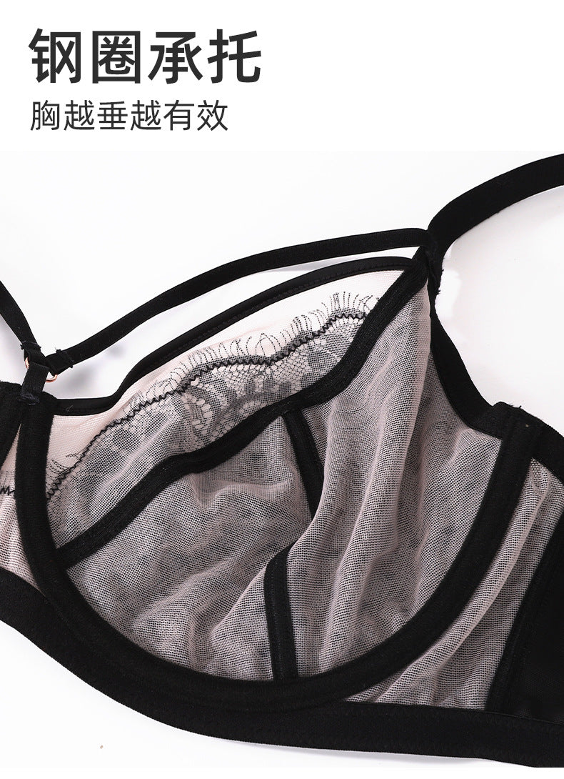 Freedombeauty | Foreign trade lace large size bra large chest small lace bra large cup bra thin underwear fat mm women
