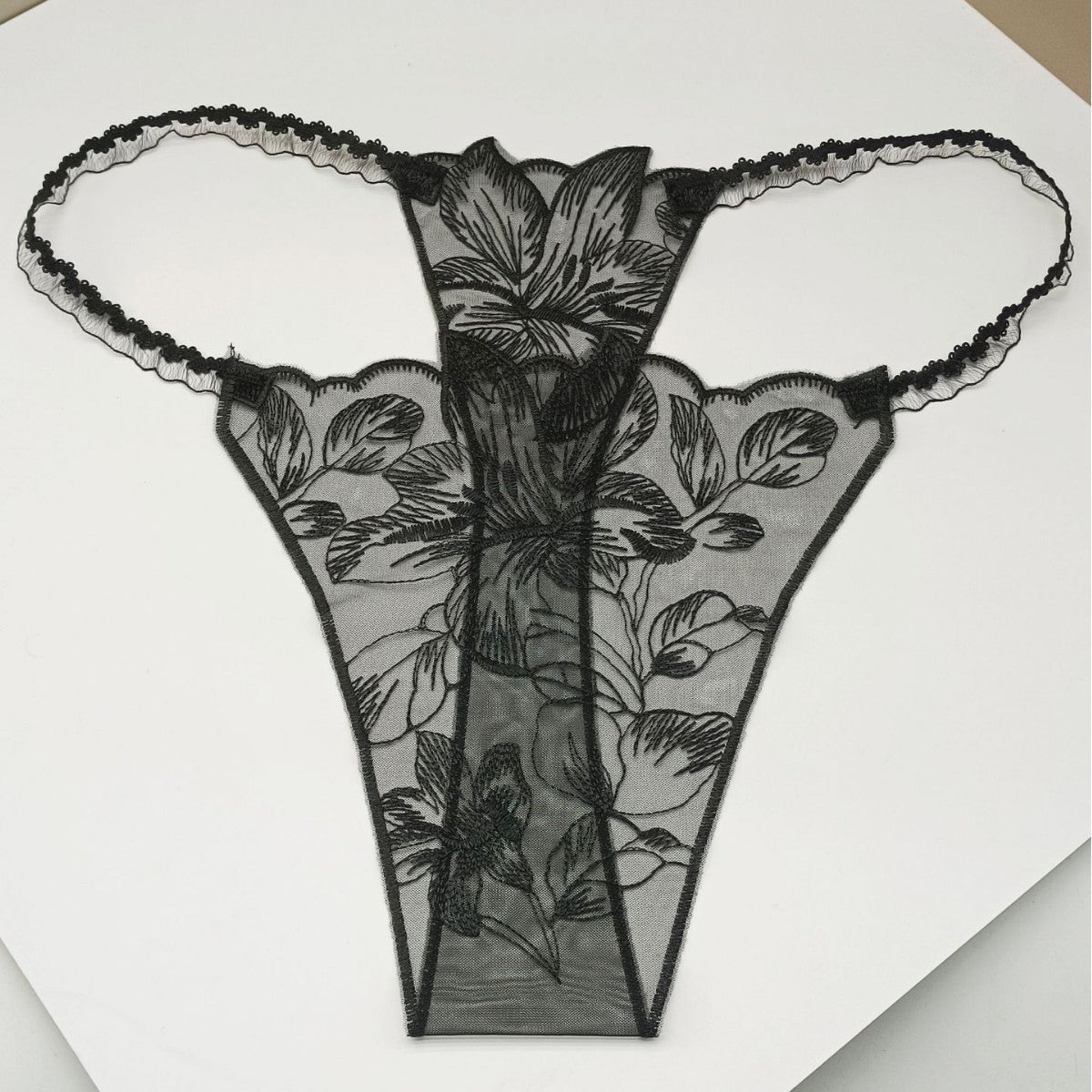 FREEDOMBEAUTY | Sexy three-color perspective mesh yarn full face embroidery flower color matching lace lace crotchless private parts light cross-border