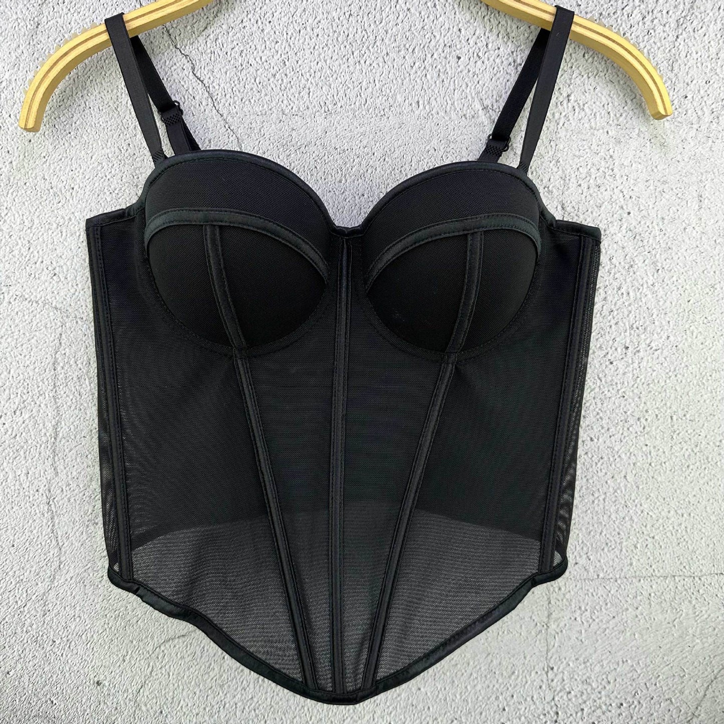 FREEDOMBEAUTY | European and American style hot-selling new mesh small vest sling retro slim and breathable temperament fishbone breast cup top women