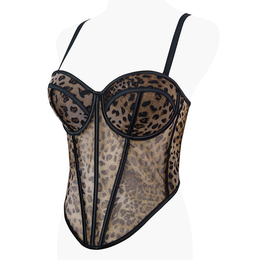 freedombeauty｜Sexy leopard print fish bone bra shaping small suspender bra women's pure desire bra DB1766