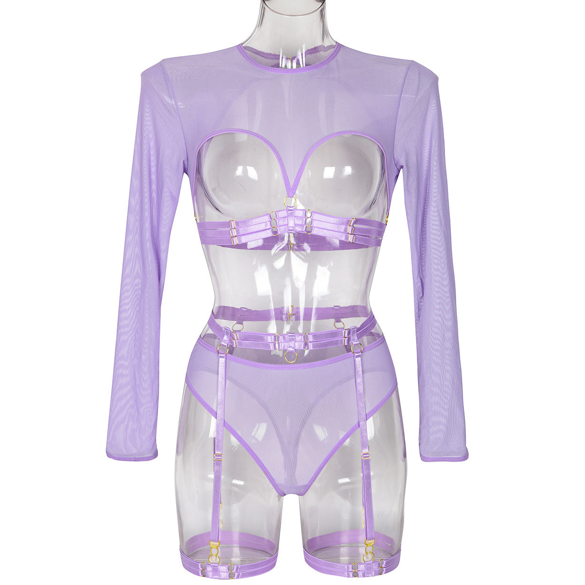 FREEDOMBEAUTY | Popular mesh yarn perspective clash straps, heavy craftsmanship complex three-piece erotic underwear 3398