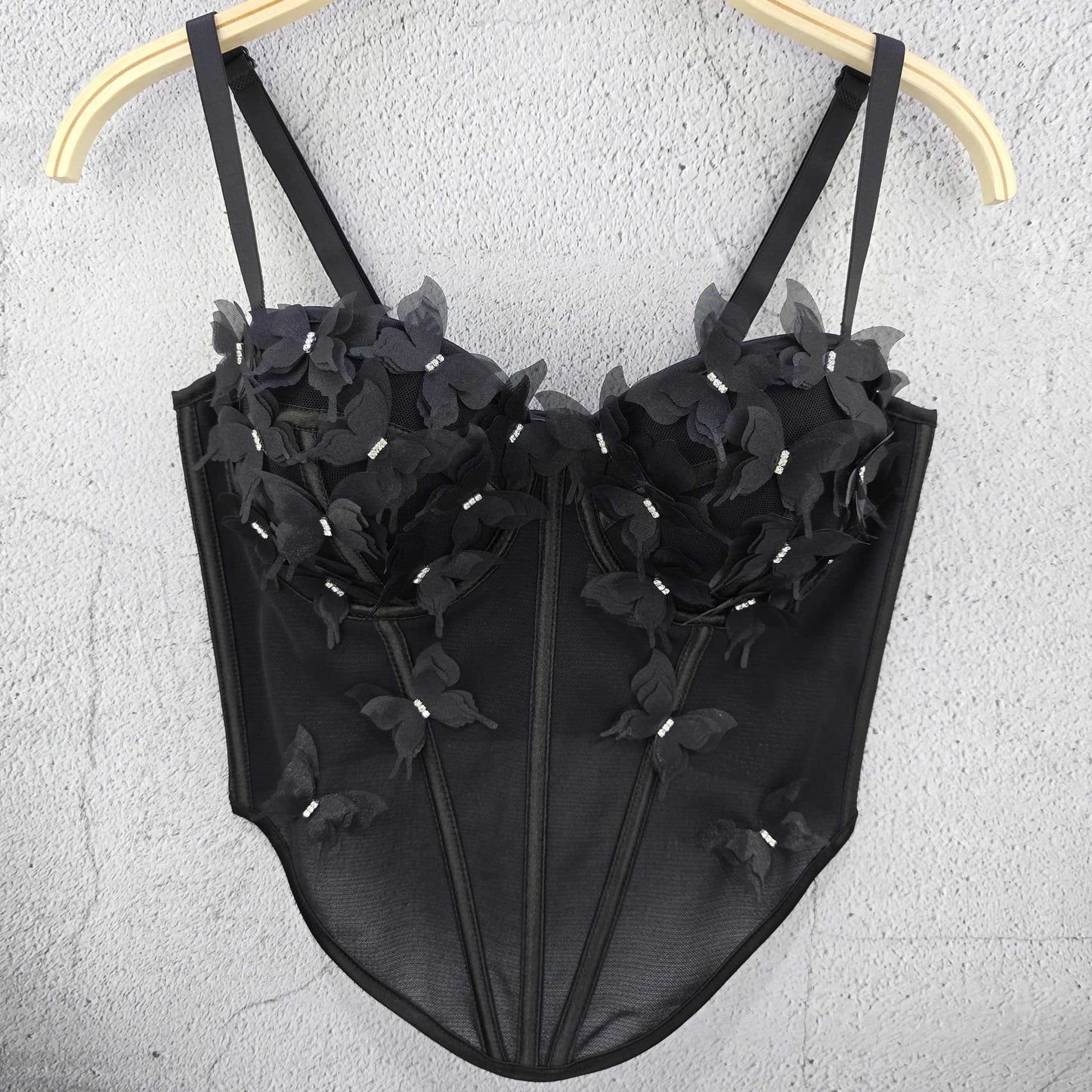 FREEDOMBEAUTY | Cross-border European and American new three-dimensional flower butterfly sling vest top slim-fitting pure desire wind sexy fish bone chest