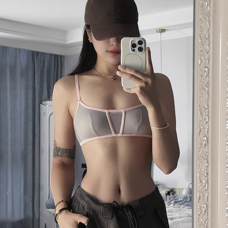 FREEDOMBEAUTY | Summer breathable contrasting mesh girls' underwear thin steel rim with chest pad anti-light comfortable bra wholesale
