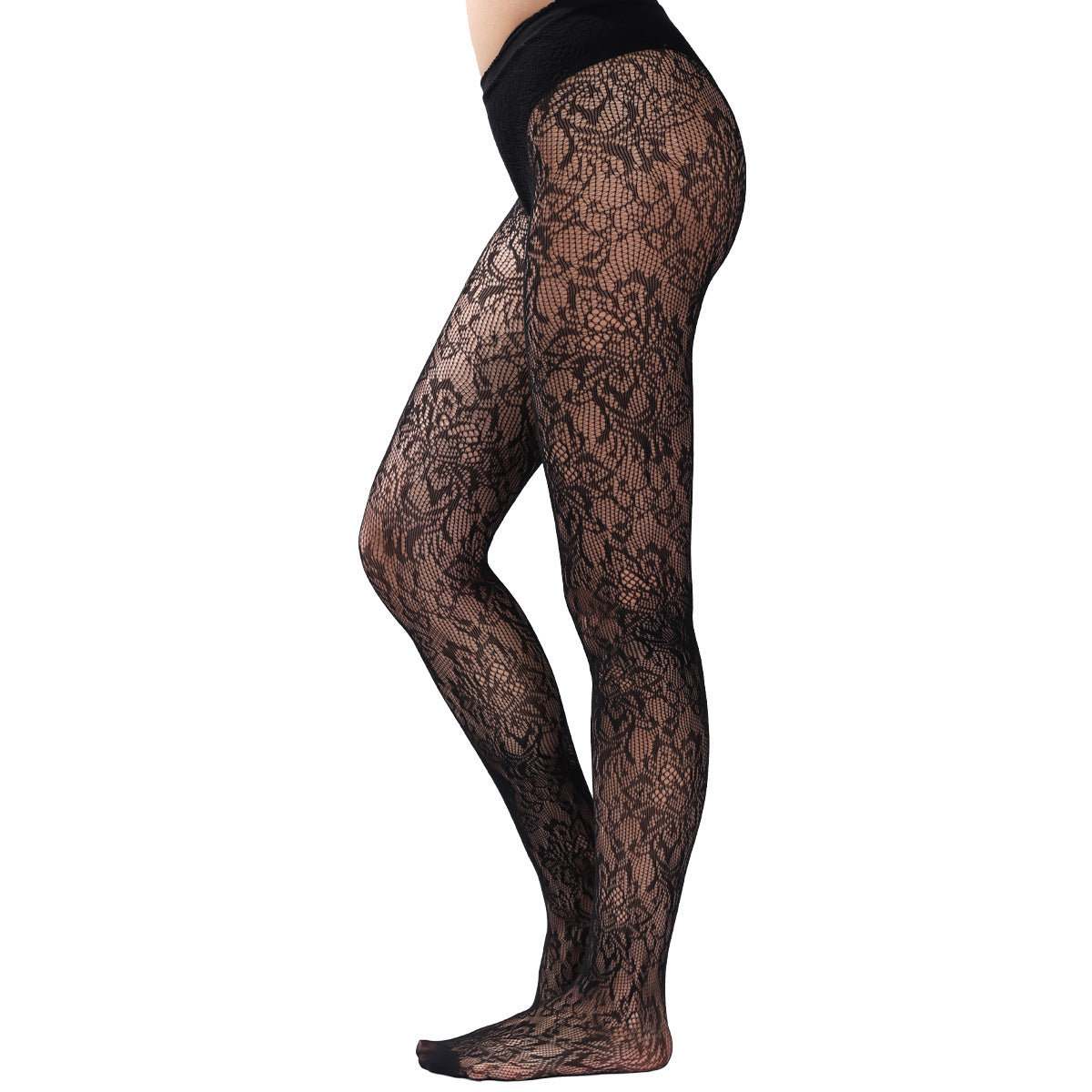 FREEDOMBEAUTY | Sex stockings Cross-border foreign trade European and American plant flower pattern stockings Bottom socks Thin hollow jacquard mesh socks