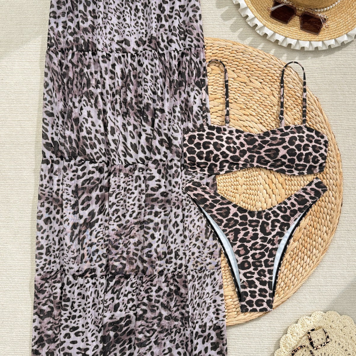 FREEDOMBEAUTY | Bikini dress split swimsuit women's 2026 new sexy AliExpress Amazon leopard print split swimsuit
