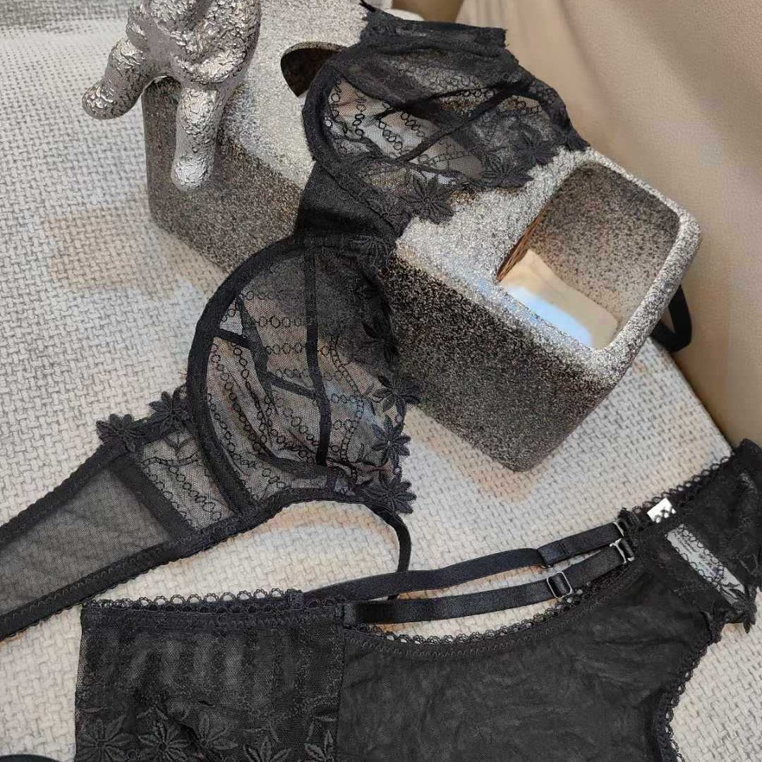 Freedombeauty | Summer underwear anti-sagging sexy mesh lace embroidery hollow comfortable breathable ultra-thin chest small bra set