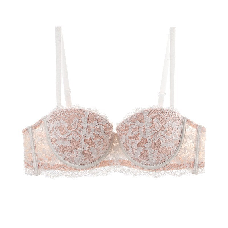 FREEDOMBEAUTY | French underwear sexy half cup non-slip lace underwear strapless push upbreasts show big collection breast bra set