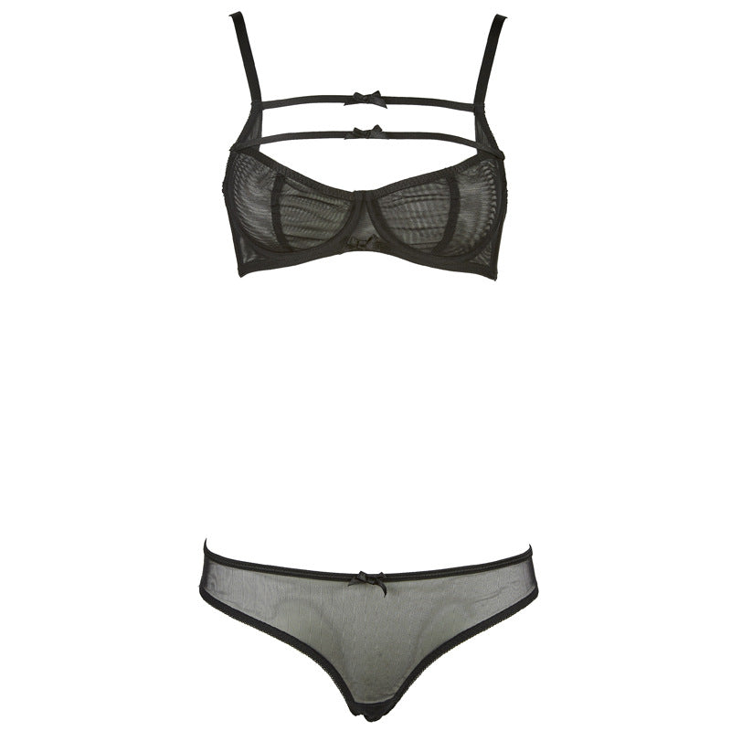 Freedombeauty | FQ2690 black sexy inside and outside tube top small breasts gather thin ap underwear panty set tulle babes