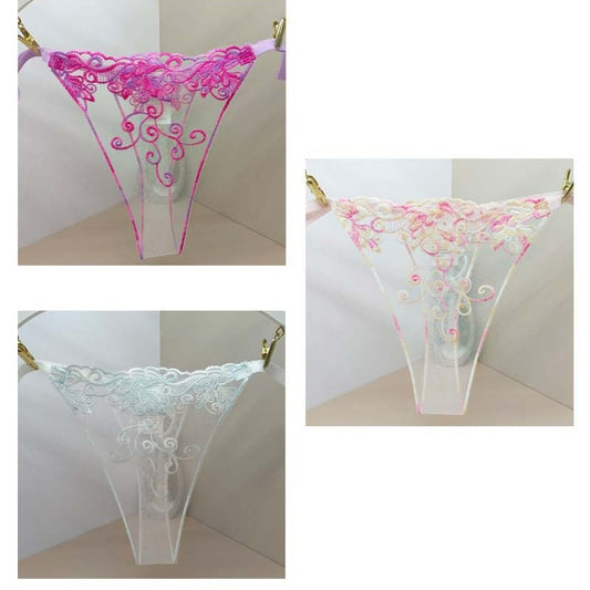 FREEDOMBEAUTY | Embroidery Sexy Transparent Women's Thong Perspective European and American Seduction Panties Cross-border Mesh Embroidery