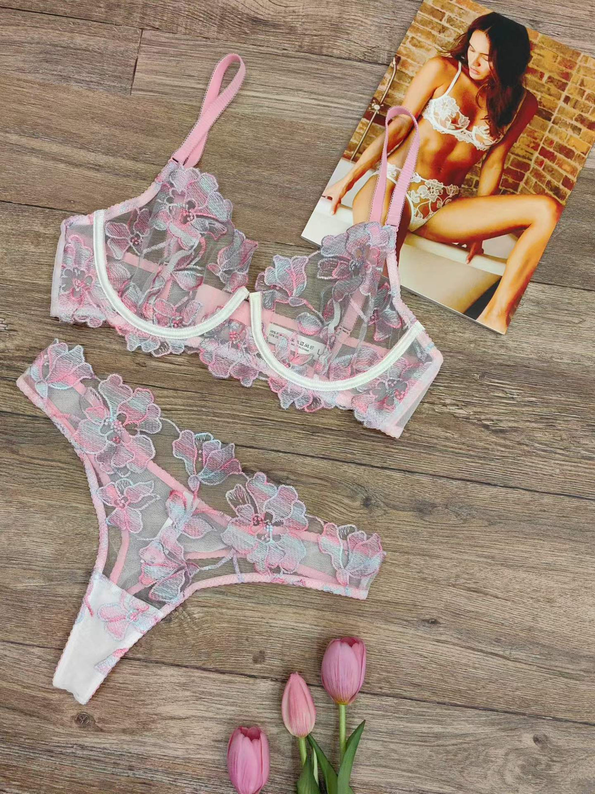 FREEDOMBEAUTY | French Lace Underwear Thin Embroidery Big Breasts Small Steel Rim Anti-Sagging Bra Gather Bra Set Sexy Bra