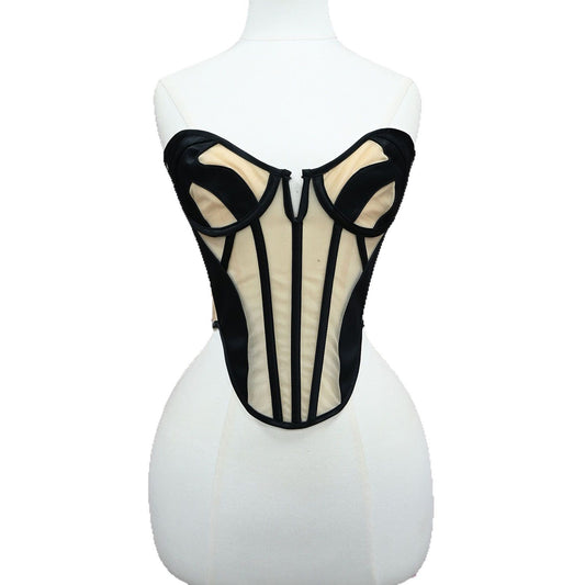 FREEDOMBEAUTY | 7033 Mesh Wedding Dress Satin 2025 New Sexy Spice Girl Back Strap Steel Bone Sculpting Girdle Belly Corset