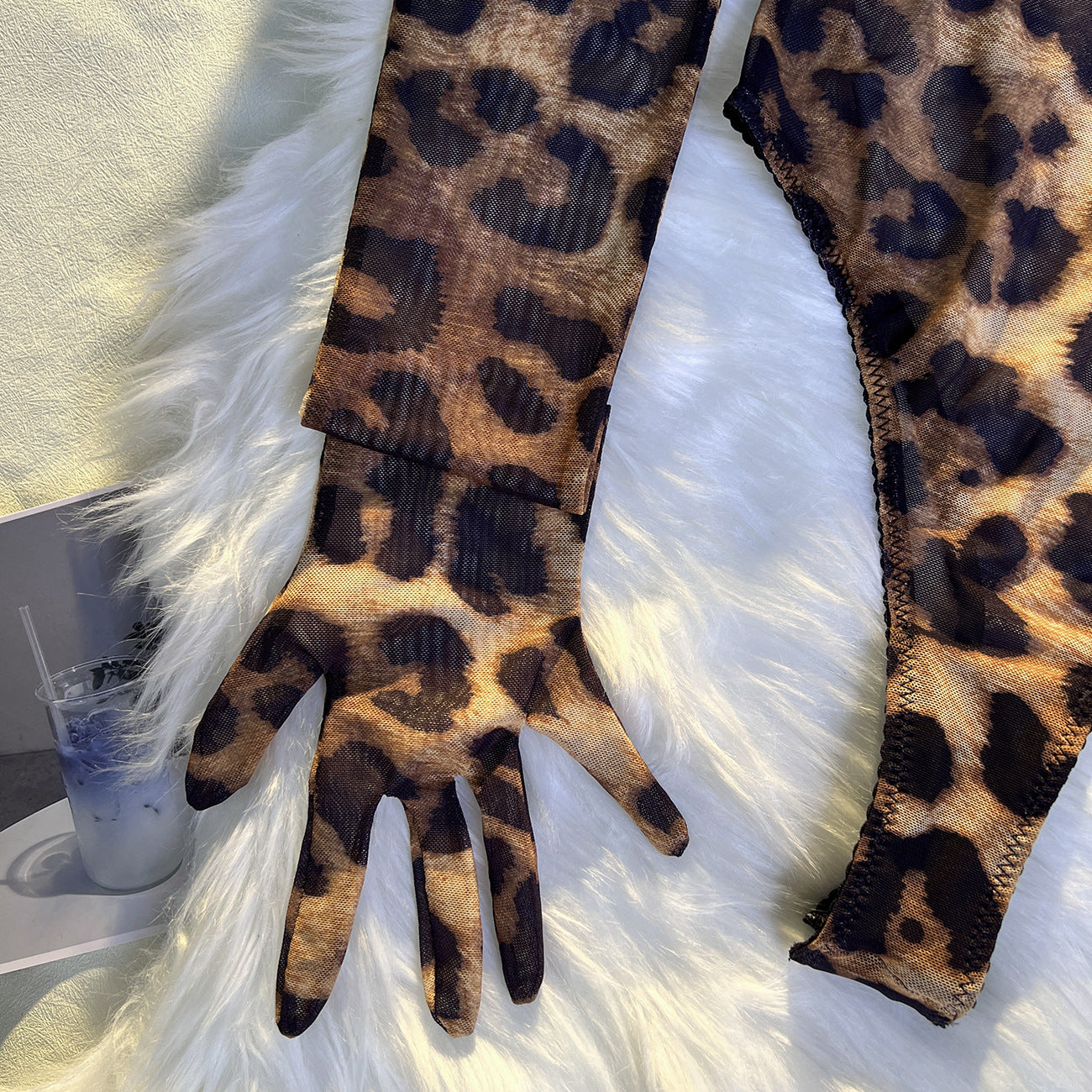 freedombeauty｜Fun leopard print bodysuit outerwear onesie with gloves onesie
