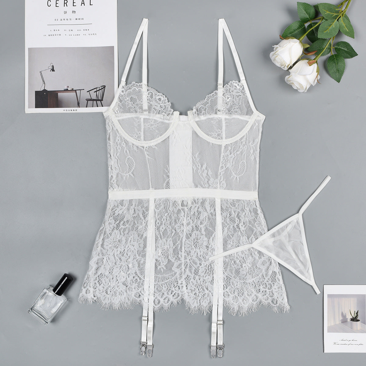 FREEDOMBEAUTY | Cross-border e-commerce hot-selling thin lace perspective sex nightdress irregular skirt sexy sex set 3392