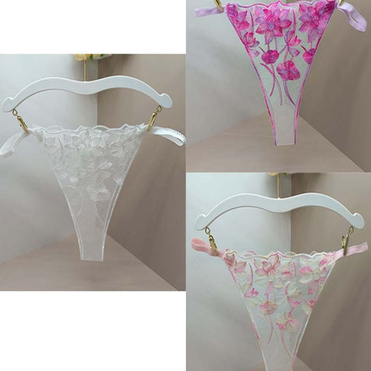 FREEDOMBEAUTY | Thong French Sexy Flower Transparent Ladies Lace Fixed Embroidered Panties Cross-Border Code Special Combination T-Pants