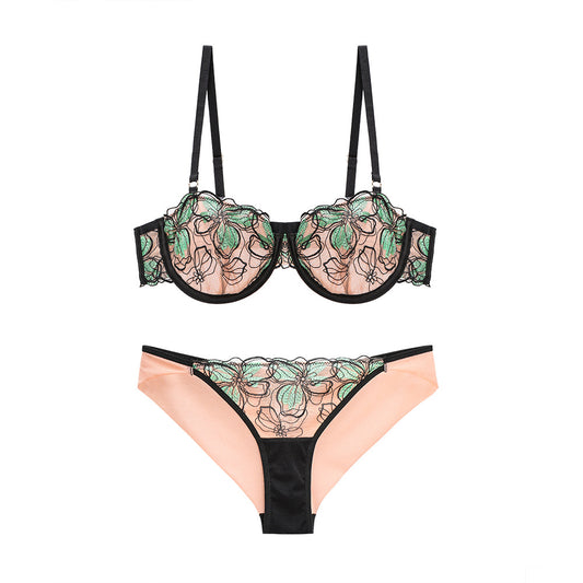 FREEDOMBEAUTY | 1/2 cup balcony cup soft comfortable breathable opaque bra panties briefs set sexy underwear