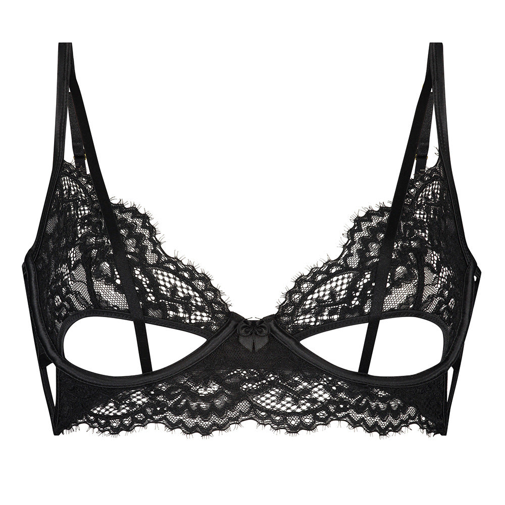Freedombeauty | French underwear bra women's ultra-thin no sponge with steel ring breathable sexy lace erotic underwear set