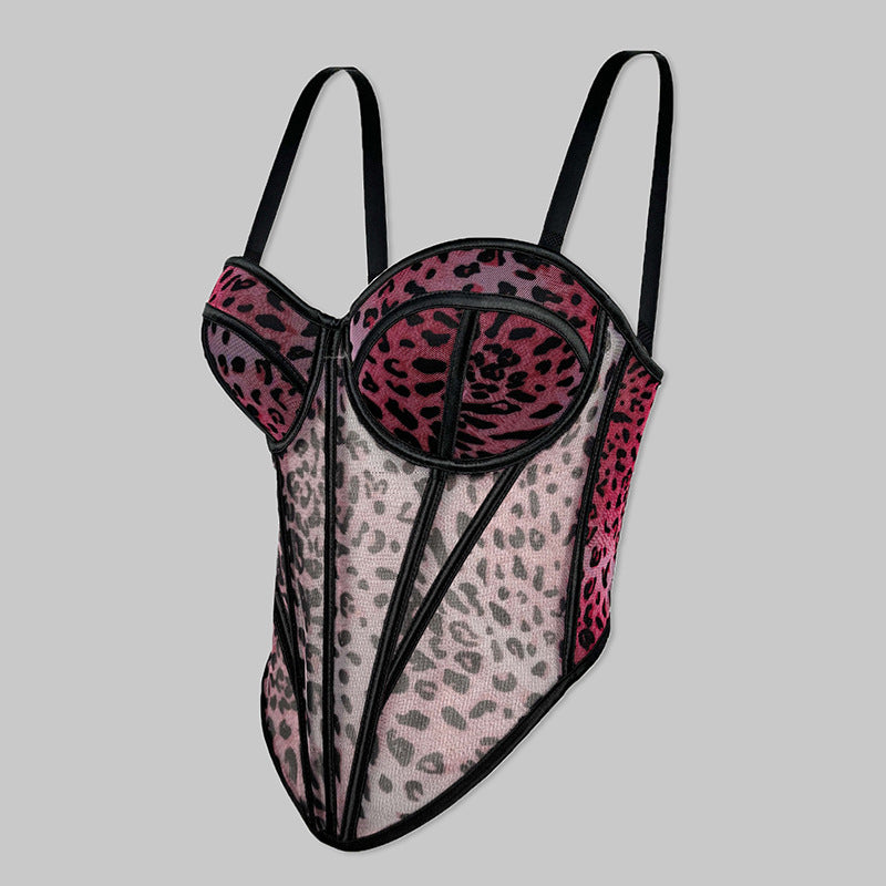 freedombeauty｜Sexy leopard print fish bone bra shaping small suspender bra women's pure desire bra DB1766