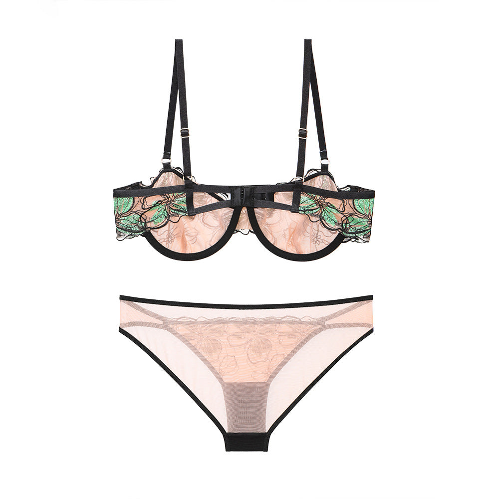 FREEDOMBEAUTY | 1/2 cup balcony cup soft comfortable breathable opaque bra panties briefs set sexy underwear