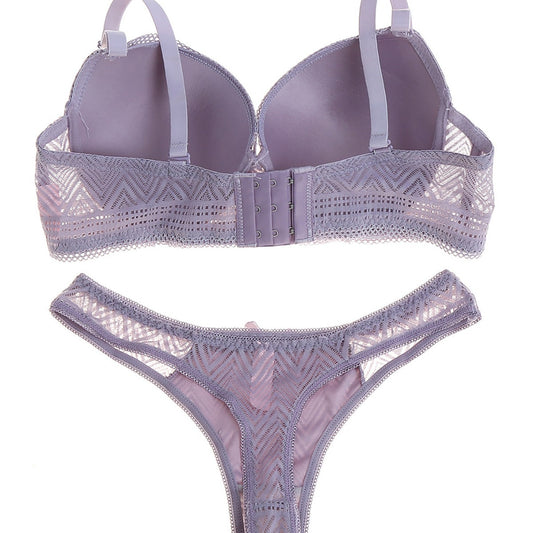 FREEDOMBEAUTY | Women's Lace Bra Set Cross-border Underwear Panties No Steel Rim Show Large Chest Gathering Chest Pad with Thin Anti-Sagging