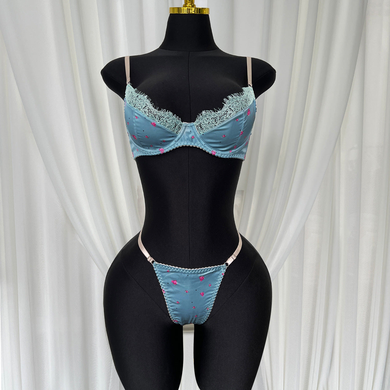 FREEDOMBEAUTY | DIER lace splicing print color Ting pure desire sexy lingerie comfortable steel ring gather bra panty set