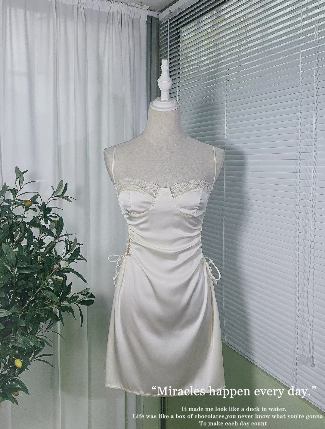 Freedombeauty | Sexy sex nightdress solid color elegant temptation cute drawstring hollow ice silk comfortable suspender pajamas single skirt