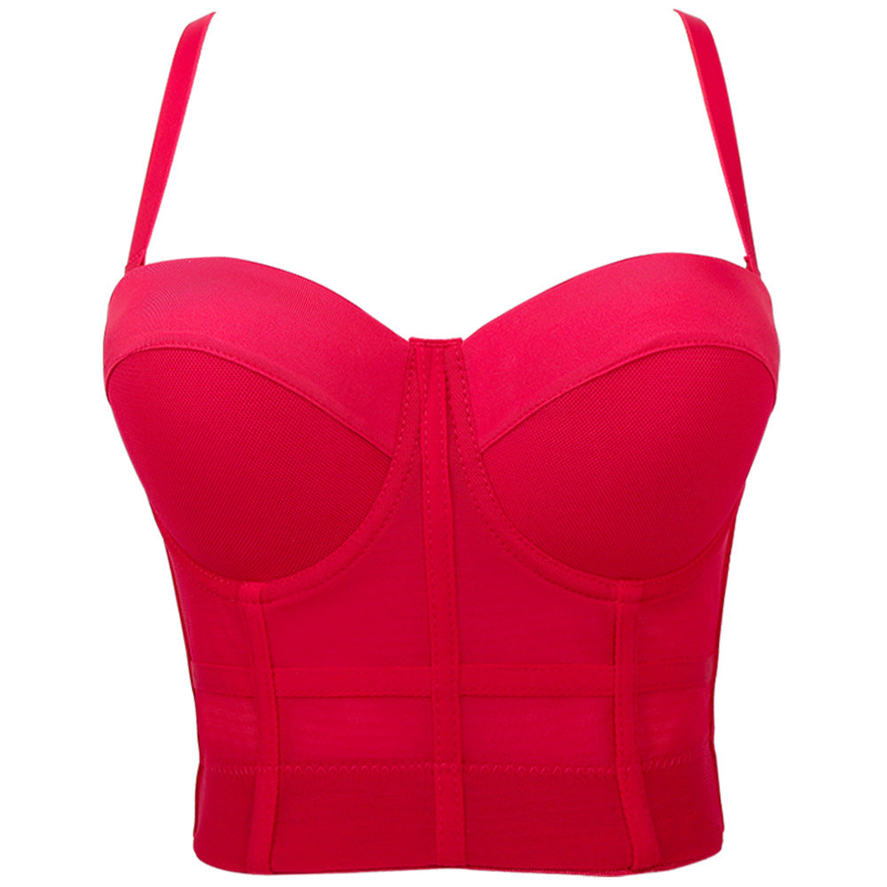 freedombeauty｜Elastic mesh underwear outer wear body sculpting yoga dance bra with chest pad Kaka beauty back sling vest DB594