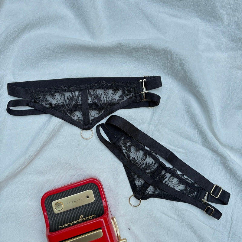 FREEDOMBEAUTY | FQ287234 Embroidery Underwear Set Series Mesh Perspective Sex Underwear Waist Women's Nightdress Cross-border Black