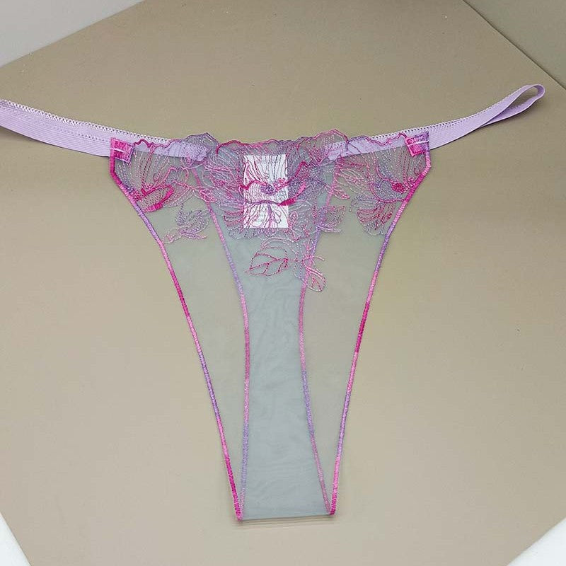 FREEDOMBEAUTY | Sexy breathable hollow women's sex thong transparent light mesh embroidery flower embroidery cross-border