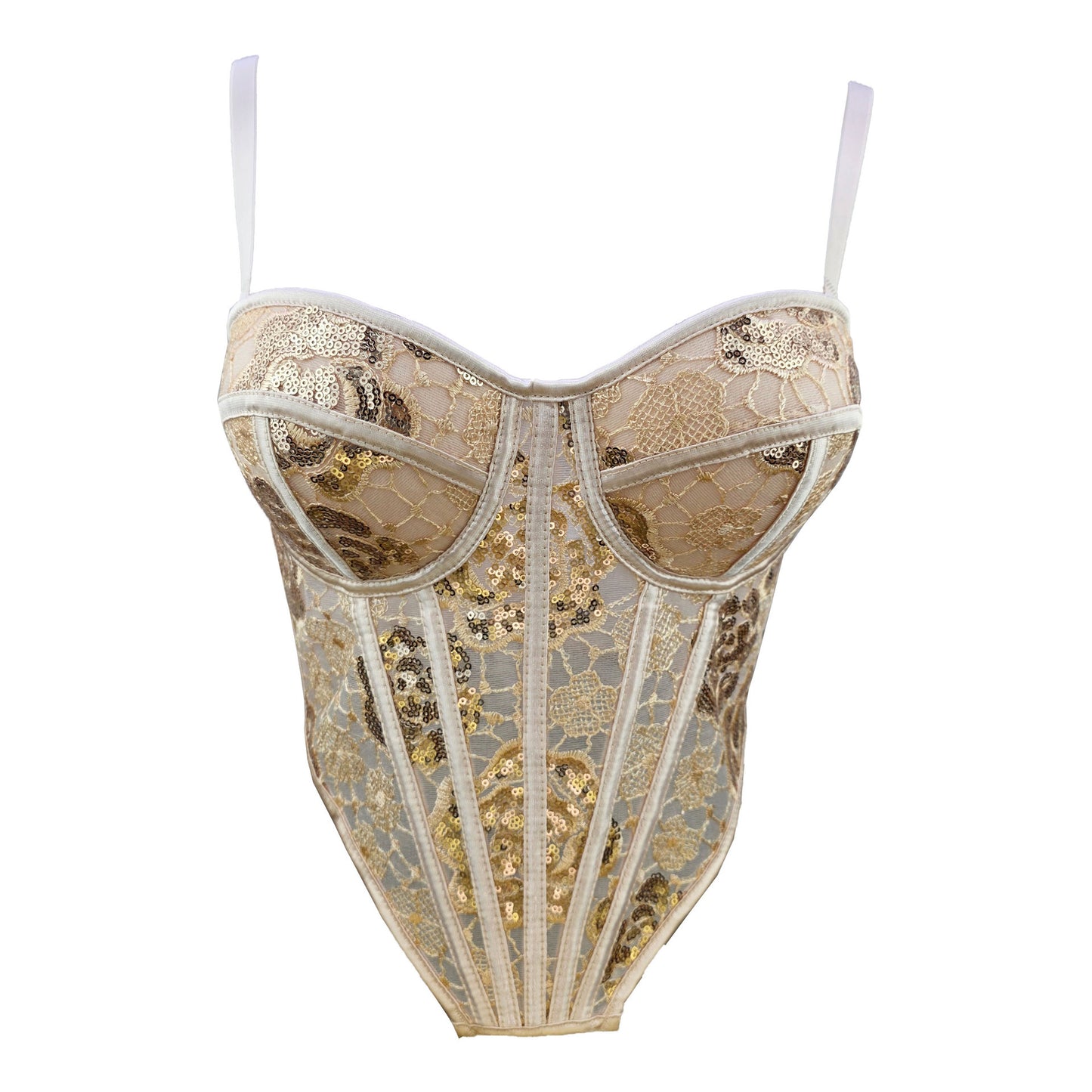 FREEDOMBEAUTY | North American flower new sexy tie-dye printed fish bone bra European and American cross-border sequins with high-end external wear hanging