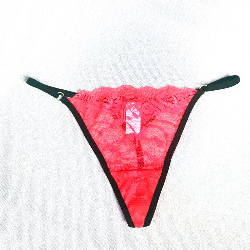 FREEDOMBEAUTY | European and American women's lace thong low waist sports hip lift high fork fashion metal underwear thin strap sexy t-pants