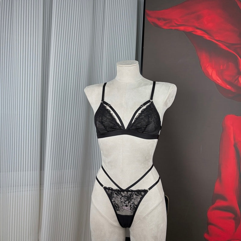 FREEDOMBEAUTY | FQ2872 Embroidery Triangle Cup Mesh Lined Neck Body Chain Low Waist T Pants Women's High Quality Underwear Cross-border Red