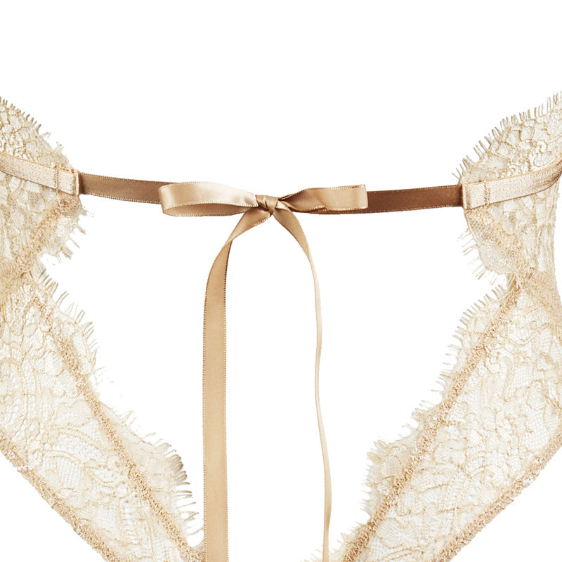 Freedombeauty | FQ2716 bronzing eyelash lace big beauty back strap deep V neck golden onesie European and American exports high quality