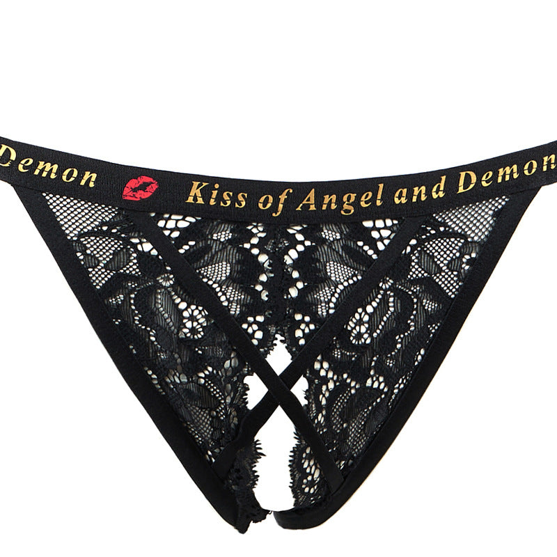 FREEDOMBEAUTY | FQ2807 No steel rim exposed breasts cross belt open crotch low waist underwear women's free-to-take sexy suit cross-border black underwear