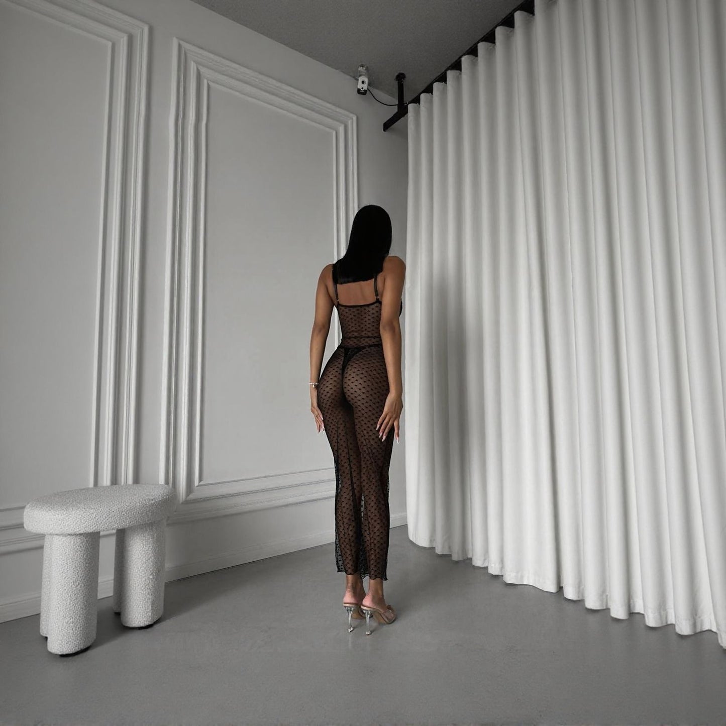 FREEDOMBEAUTY | European and American cross-border sexy heart-shaped polka dot dress - elegant and sexy lace decorative long tights