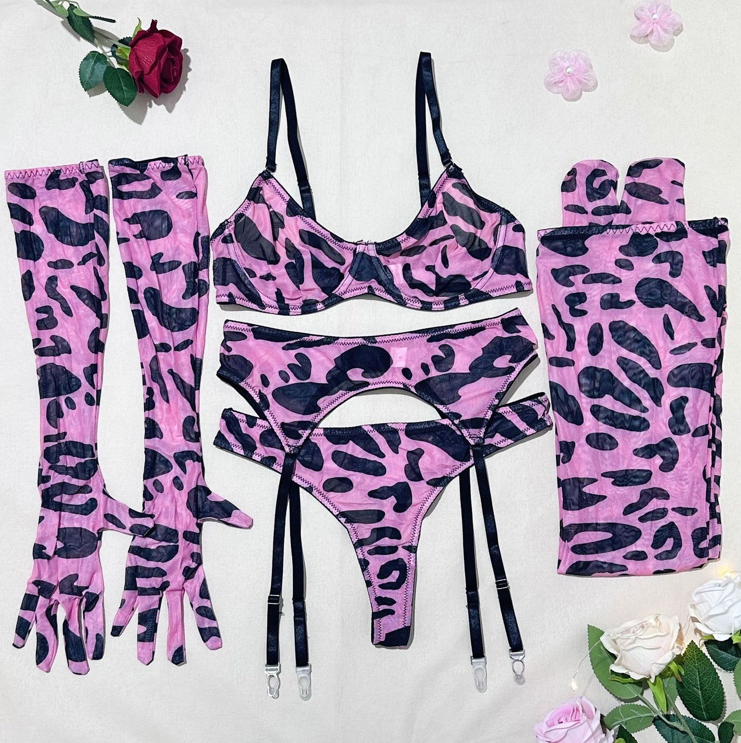 FREEDOMBEAUTY | Hot Sale Fashion Classic Erotic Lingerie Set Sexy Printed Steel Rim Gathering Bust Bra