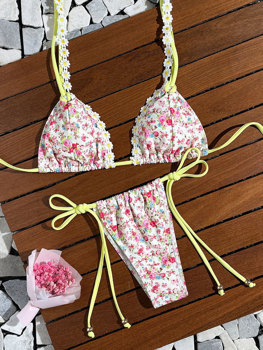FREEDOMBEAUTY | Flower print split swimsuit women's 2025 new bikini beach vacation swimsuit