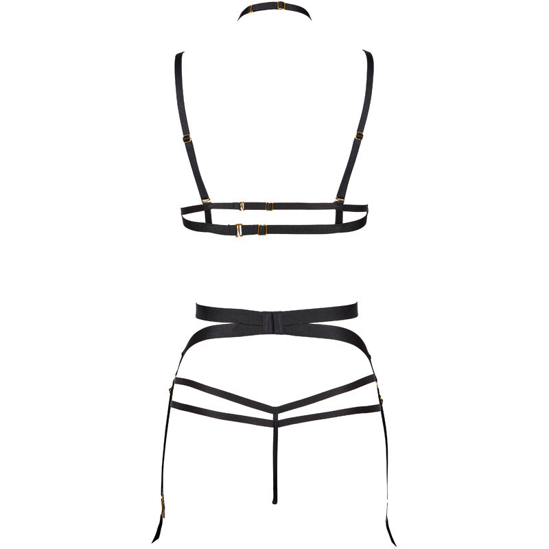Freedombeauty | FQ2768 Design Sense Personality Lace Sex Underwear Removable Neck Gathering Bra Thong Garter Through