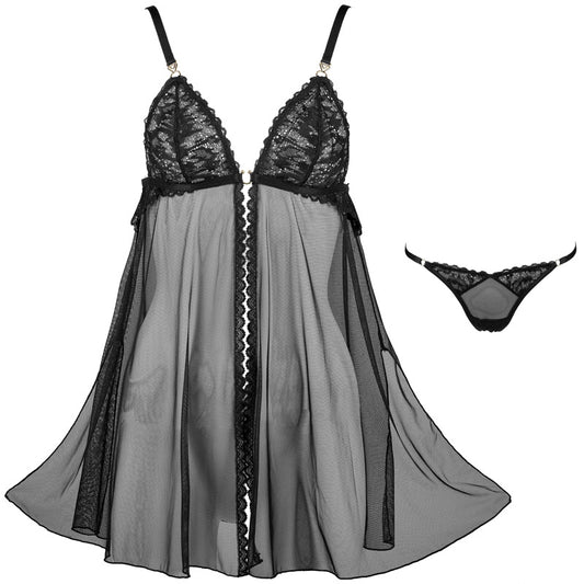 FREEDOMBEAUTY | FQ2854 Perspective Tulle Front Buckle Suspender Split Lace Pajamas Thong Sex Underwear Sexy Suspender Pajamas