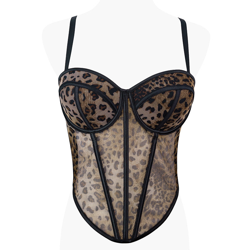 freedombeauty｜Sexy leopard print fish bone bra shaping small suspender bra women's pure desire bra DB1766