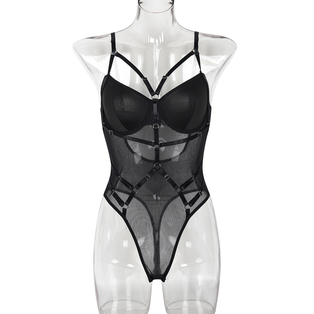FREEDOMBEAUTY | ins European and American women's clothing new sex underwear suspender solid color complex splicing and thin onesie can be undone 3429