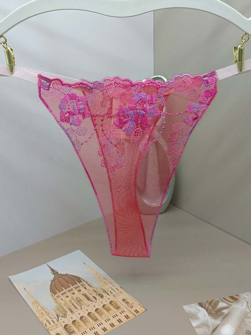 FREEDOMBEAUTY | Hollow lace sexy low waist temptation perspective sex thong transparent red mesh embroidery breathable cross-border
