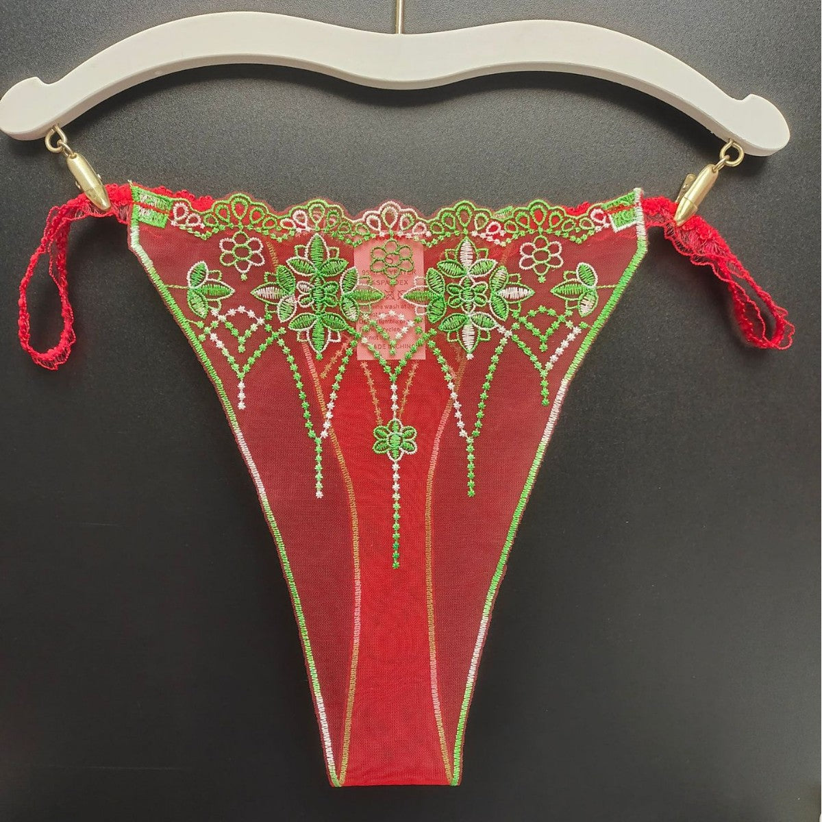 FREEDOMBEAUTY | Sexy transparent red mesh embroidered women's thong three-color matching lace lace crotchless light