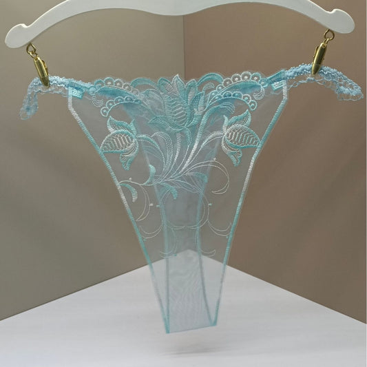 FREEDOMBEAUTY | Sexy transparent women's thong perspective open crotch hollow sex fun rose flower embroidery color matching cross-border